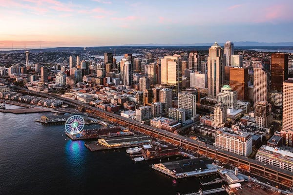 Seattle: Seattle Downtown At Sunset by Matteo Colombo