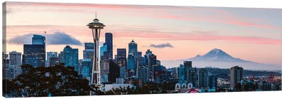 Seattle Skyline And Mt Rainier Canvas Art Print - Panoramic Cityscapes