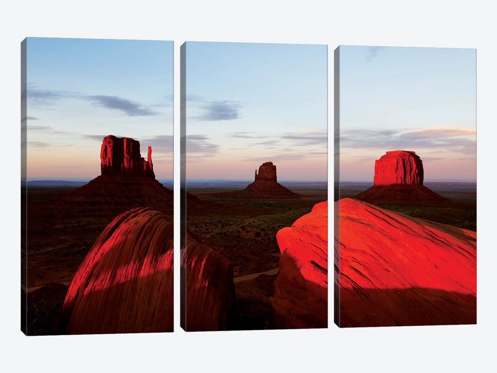 Red Sunset, Monument Valley, Navajo Nation, Arizona, USA by Matteo Colombo 3-piece Canvas Wall Art