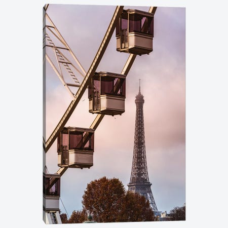 Ferris Wheel And Eiffel Tower, Paris Canvas Print #TEO728} by Matteo Colombo Canvas Art Print