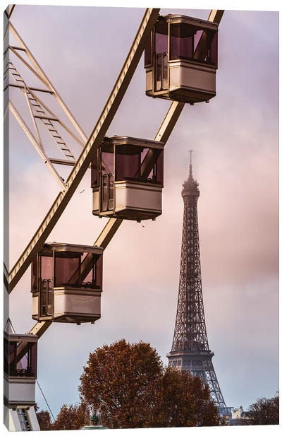 Ferris Wheel And Eiffel Tower, Paris Canvas Art Print - Ferris Wheels