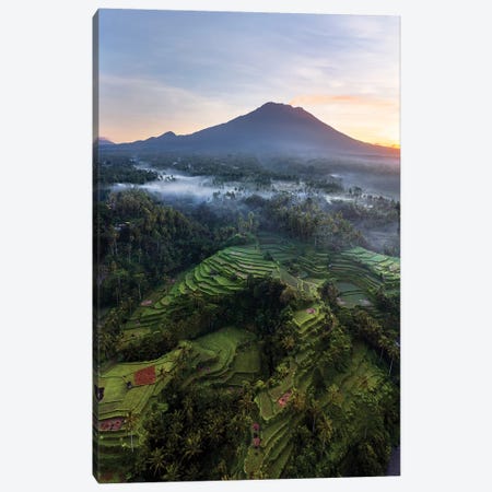 Volcano And Rice Fields, Bali II Canvas Print #TEO752} by Matteo Colombo Canvas Artwork