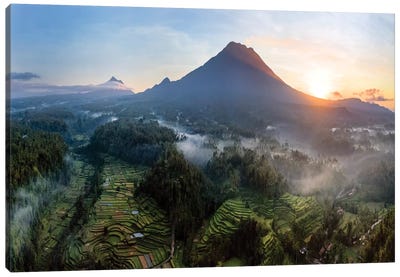 Volcano And Rice Fields, Bali III Canvas Art Print - Valley Art