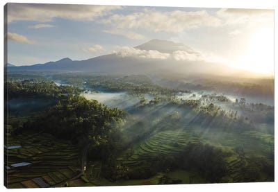 Volcano And Rice Fields, Bali IV Canvas Art Print - Volcano Art