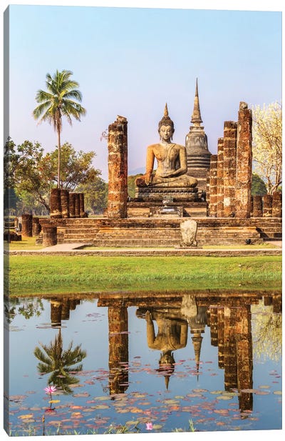 Seated Buddha, Wat Mahathat, Sukhothai Historical Park, Kingdom Of Thailand Canvas Art Print - Southeast Asian Culture