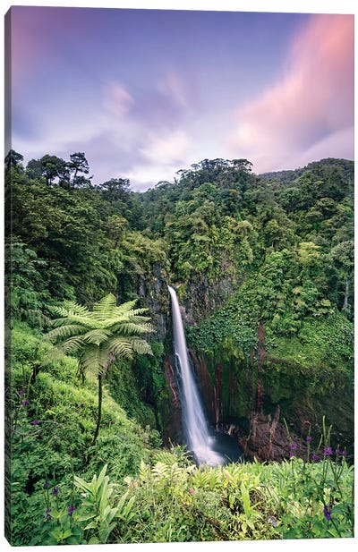 Waterfall At Sunset, Costa Rica Canvas Art Print - Travel Art