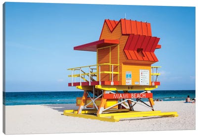 Lifeguard Cabin, South Beach, Miami I Canvas Art Print - Cabins