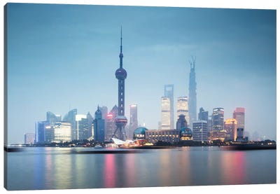 Skyline At Dusk, Lujiazui, Pudong, Shanghai, People's Republic Of China Canvas Art Print - Skylines