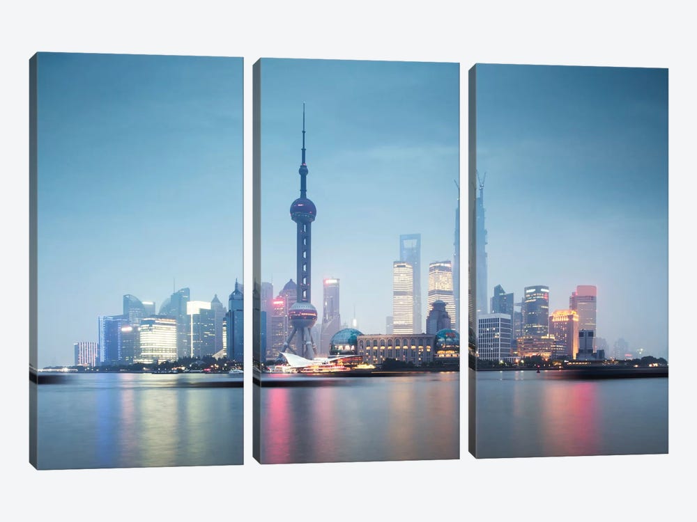 Skyline At Dusk, Lujiazui, Pudong, Shanghai, People's Republic Of China by Matteo Colombo 3-piece Art Print