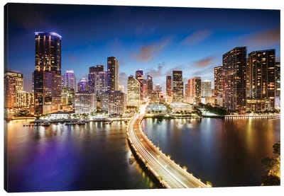 Miami Skyline At Night I Canvas Art Print - Urban Scenic Photography