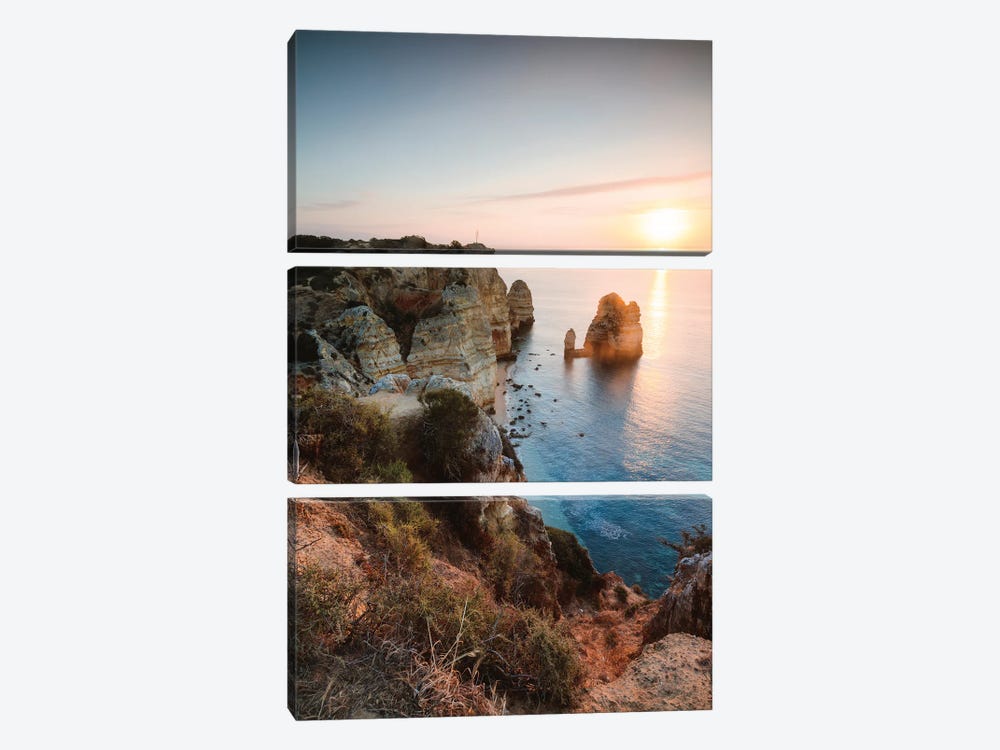 First Light In Algarve by Matteo Colombo 3-piece Canvas Art Print