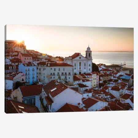 First Light Over Lisbon Canvas Print #TEO856} by Matteo Colombo Canvas Artwork