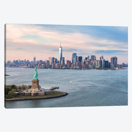 Statue Of Liberty, New York Harbor, Manhattan Skyline, New York City, New York, USA Canvas Print #TEO86} by Matteo Colombo Canvas Art Print