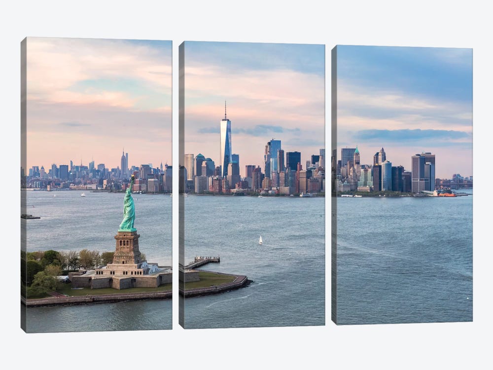 Statue Of Liberty, New York Harbor, Manhattan Skyline, New York City, New York, USA by Matteo Colombo 3-piece Canvas Art