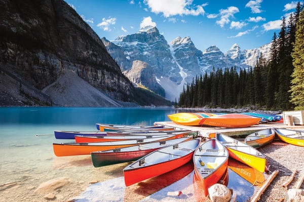 Matteo Colombo: Canoes, Moraine Lake by Matteo Colombo