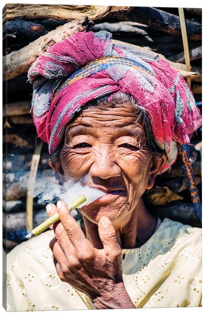 Burmese Woman Smoking A Cigar Canvas Art Print - Burma (Myanmar)
