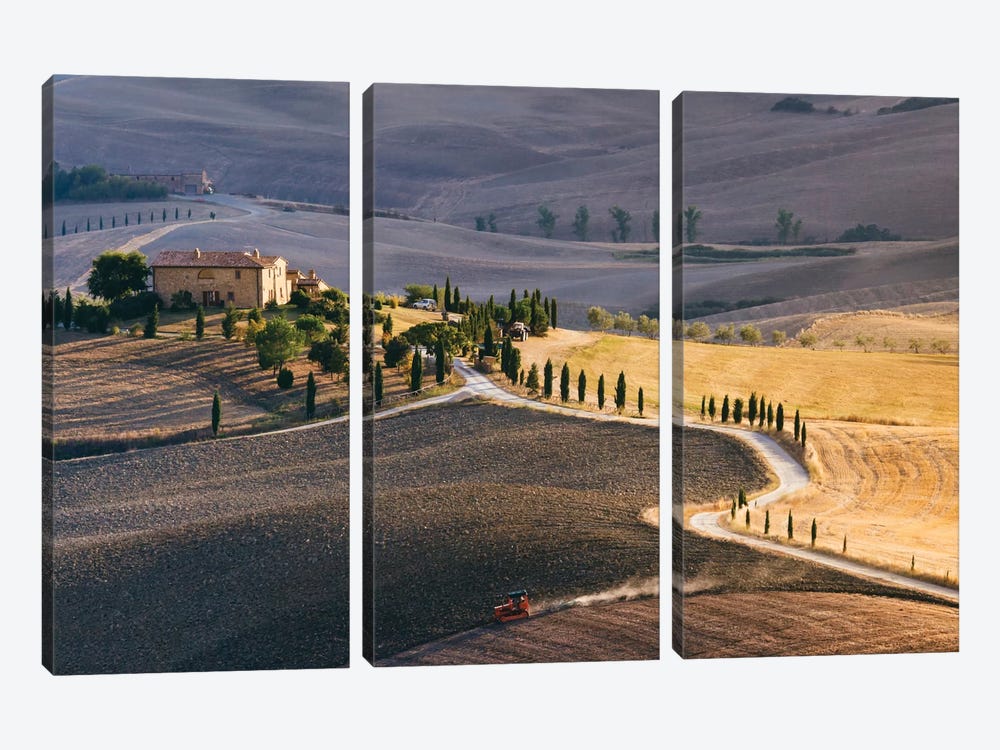 Sunset Over Terrapille Farm, Val d'Orcia, Tuscany, Italy by Matteo Colombo 3-piece Canvas Wall Art