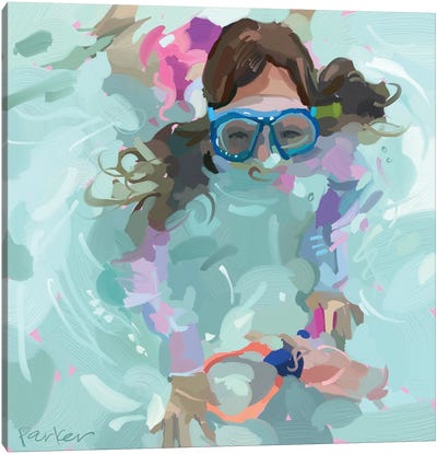 A Girl And Her Mermaid Canvas Art Print - Swimming Art