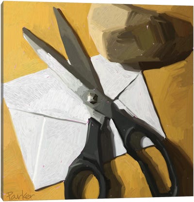 Rock, Paper, Scissors Canvas Art Print - Black, White & Yellow Art