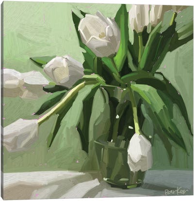 Spring Blooms Canvas Art Print - Black, White & Green