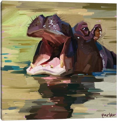 Purple Hippo Canvas Art Print - Teddi Parker 