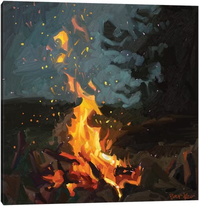 Blazing Fire Canvas Art Print - Camping Art