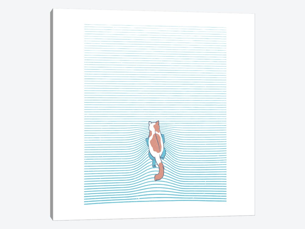 Swimming Cat Summer Blue Lines by Tobias Fonseca 1-piece Canvas Art