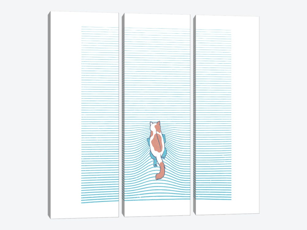 Swimming Cat Summer Blue Lines by Tobias Fonseca 3-piece Canvas Artwork