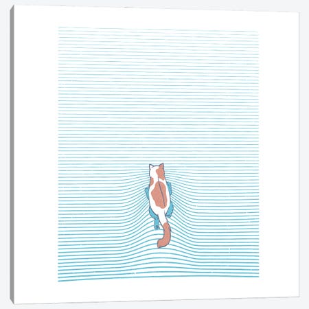 Swimming Cat Summer Blue Lines Canvas Print #TFA1035} by Tobias Fonseca Canvas Wall Art