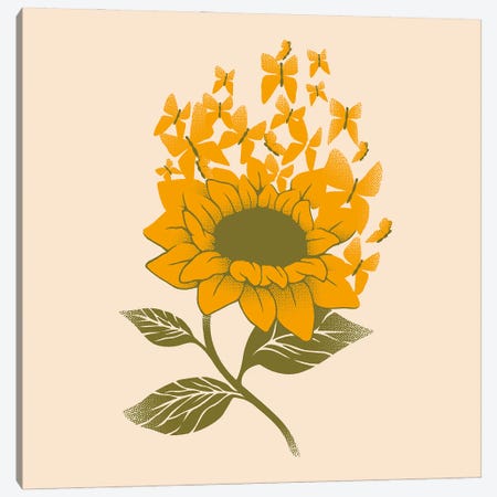Sunflower Butterfly Canvas Print #TFA1037} by Tobias Fonseca Canvas Artwork