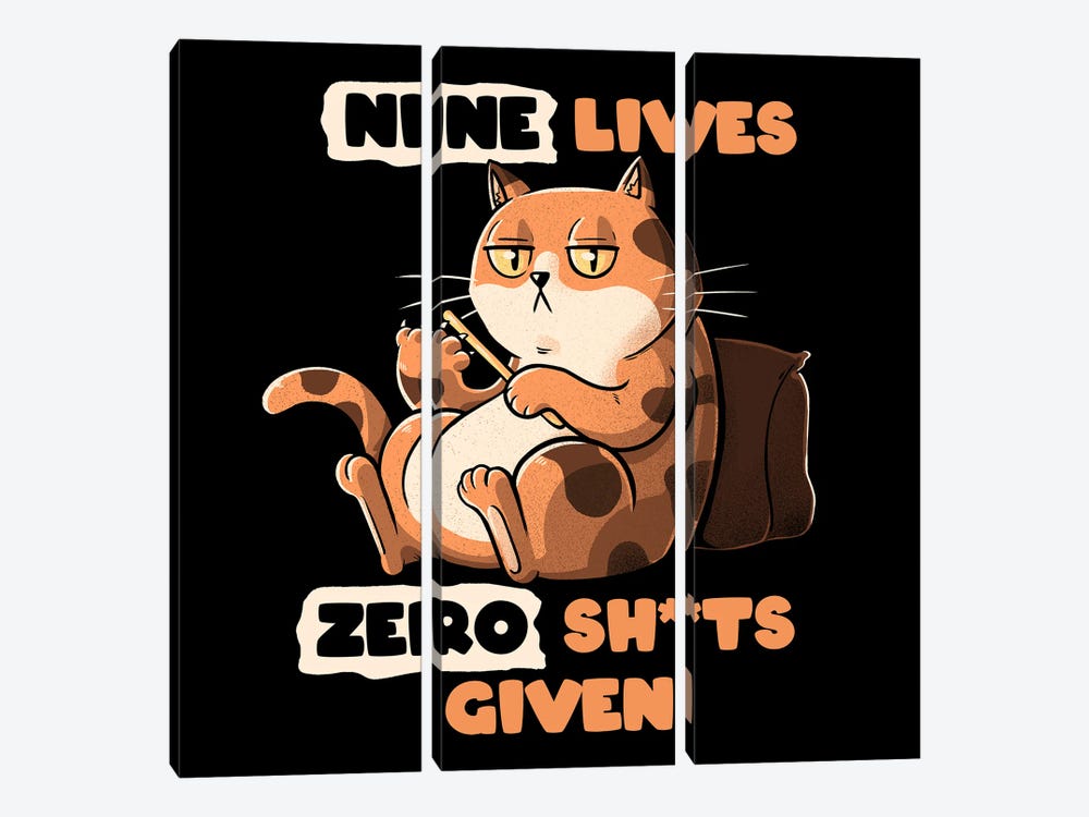 Nine Lives Zero Sh*ts Given Cat by Tobias Fonseca 3-piece Canvas Wall Art