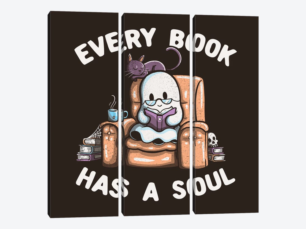 Every Book Has A Soul Reading Worm Book Ghost by Tobias Fonseca 3-piece Canvas Wall Art