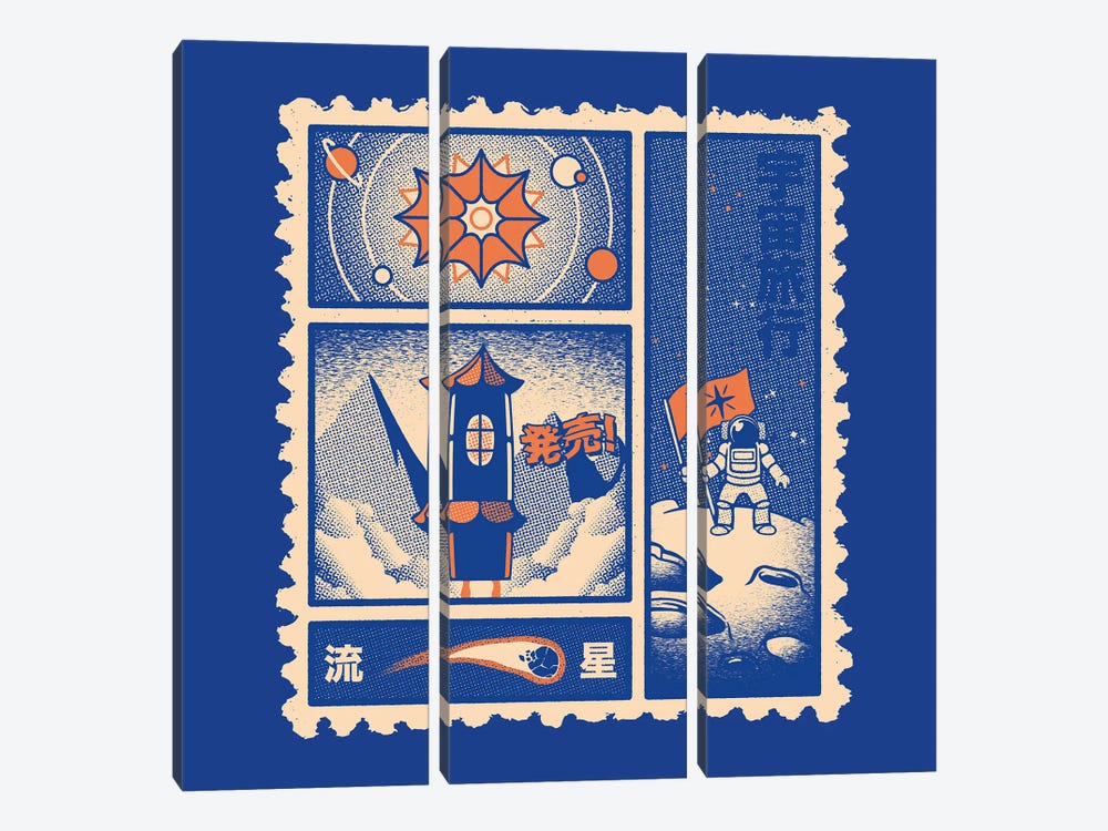 Astronaut Stamp Japanese Classic by Tobias Fonseca 3-piece Canvas Art