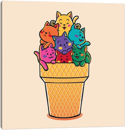 Rainbow Cats Icecream Canvas Art Print - Ice Cream & Popsicle Art