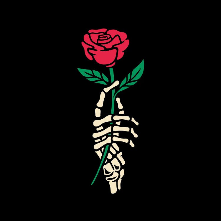 Romantic Rose Skeleton Hand Holding Flower