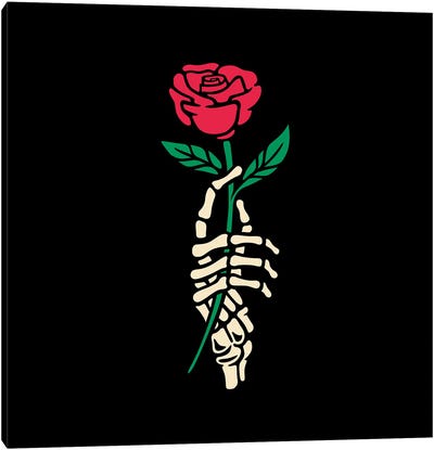 Romantic Rose Skeleton Hand Holding Flower Canvas Art Print - Tobias Fonseca