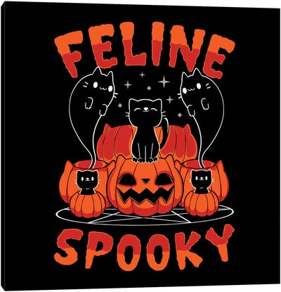 Feline Spooky Halloween Kitten Canvas Art Print - Pumpkins