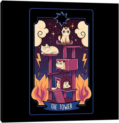 The Tower Cat Tarot Canvas Art Print - Tobias Fonseca