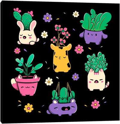 Happy Plants Kawaii Canvas Art Print - Tobias Fonseca