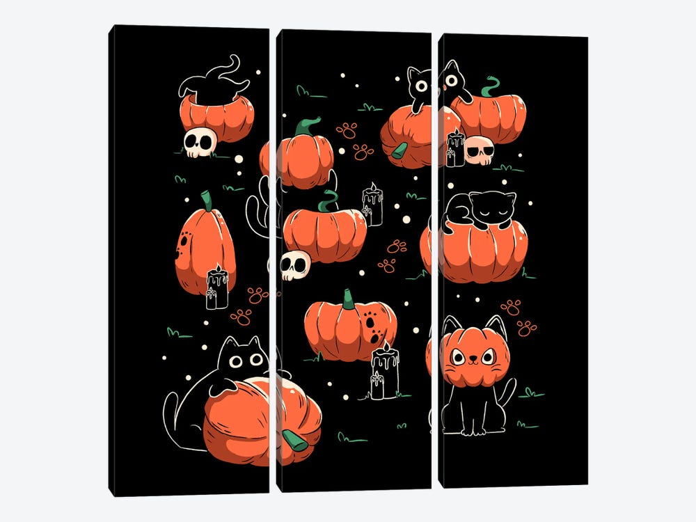 Pumpkin Halloween Cats by Tobias Fonseca 3-piece Art Print