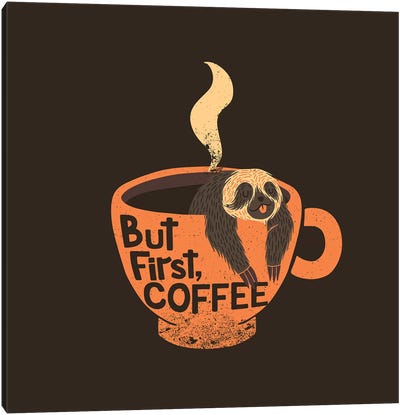 But First, Coffee, Square Canvas Art Print - Sloth Art
