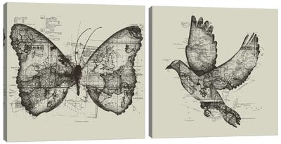 Butterfly Effect & Wanderlust Diptych Canvas Art Print - Kids Map Art