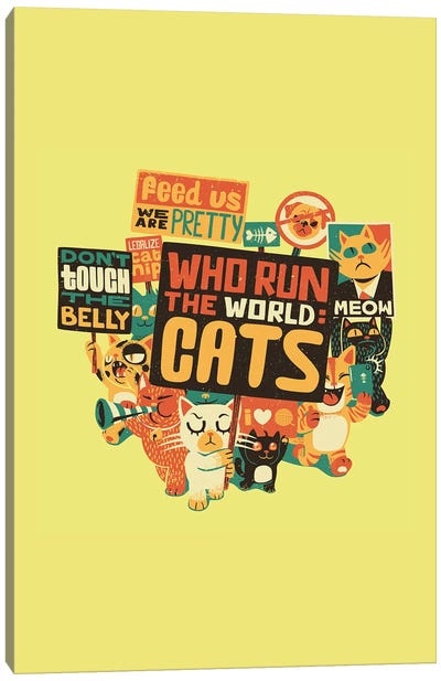 Who Run The World: Cats, Rectangle Canvas Art Print - Funny Typography Art