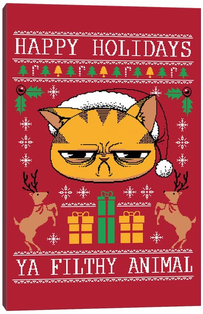 Ugly Holiday Sweater Cat Canvas Art Print - Orange Cat Art