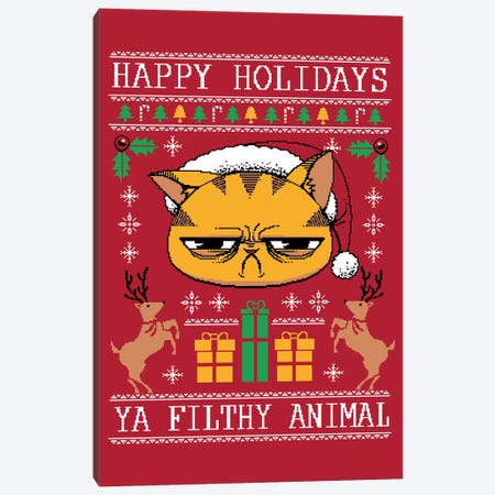 Ugly Holiday Sweater Cat Canvas Print #TFA333} by Tobias Fonseca Art Print