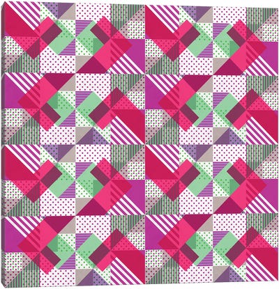 Geometric Polka Dots Petit Pois Neon Canvas Art Print - Green & Pink Art