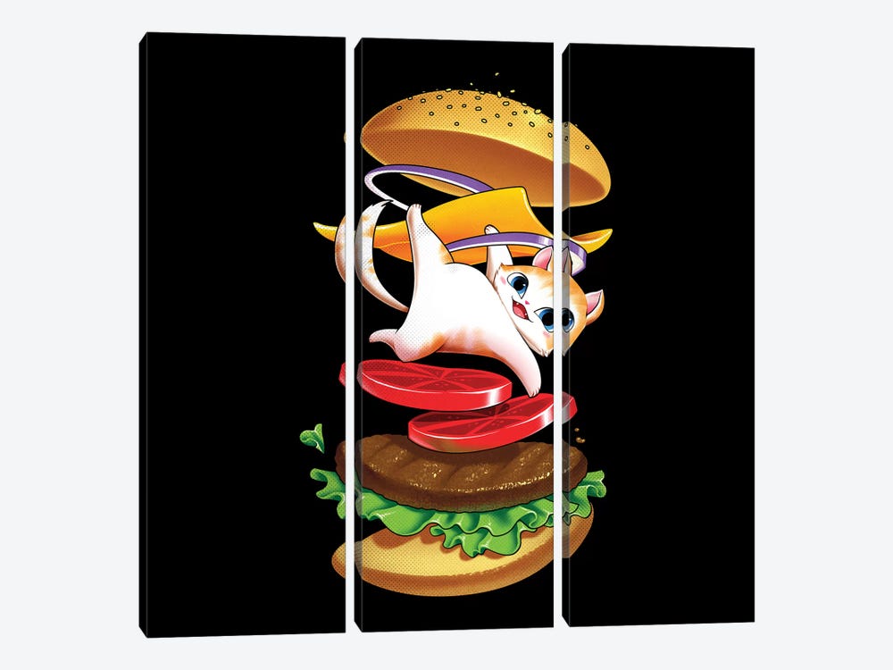 Hamburger Cat by Tobias Fonseca 3-piece Canvas Wall Art