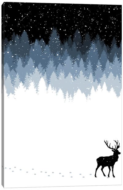 Winter Night Canvas Art Print - Reindeer Art