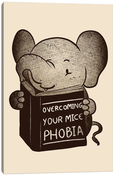 Elephant Overcoming Your Mice Phobia Canvas Art Print - Satirical Humor Art