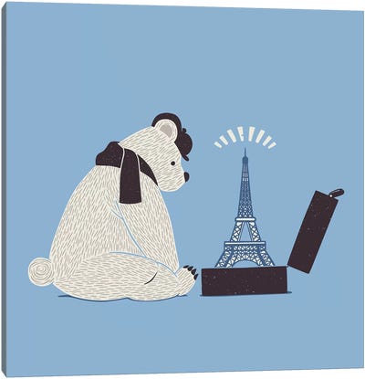 Traveler Tourist Eiffel Tower Bear Paris Canvas Art Print